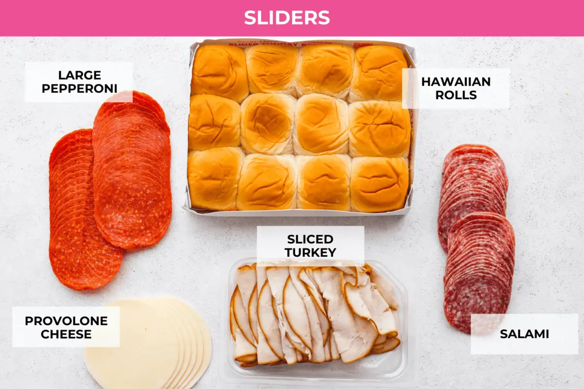 The slider ingredients- meat, cheese, and Hawaiian rolls. - Grinder Sliders