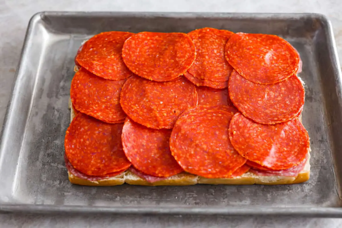 Adding the pepperoni layer - Grinder Sliders