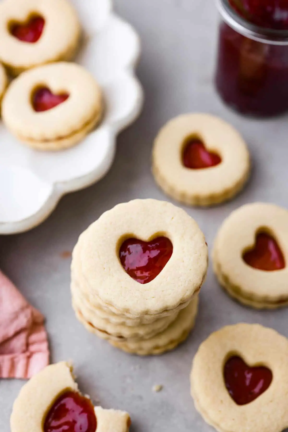 A stack of jam-filled shortbread cookies. - Jammie Dodgers
