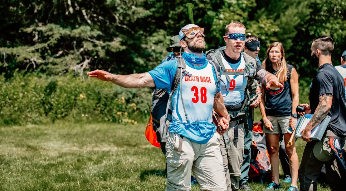 Zack Zeigler and partner are blind-folded in the 2019 Death Race - Why I Keep Returning To The Spartan Death Race Despite Being 0-3
