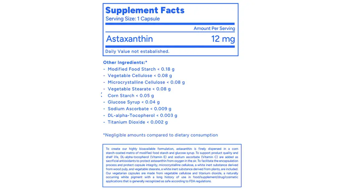 AX3 Life Astaxanthin supplement nutritional label - What Is Astaxanthin And How Can It Help You Avoid ‘Inflammaging’?