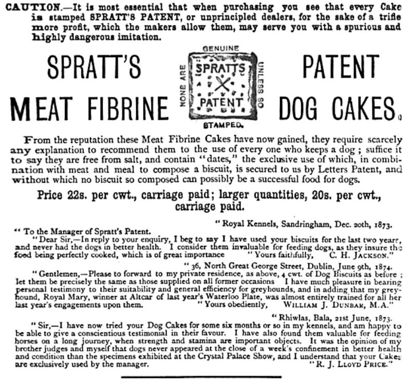 Spratt - How An Organic Chemist Invented The Bone-Shaped Dog Treat's ad, c. 1876