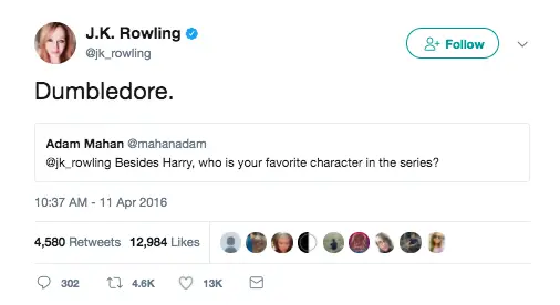 When she revealed her second favorite Harry Potter character: - 21 Huge Harry Potter Reveals J.K. Rowling Has Made On Twitter
