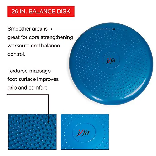 J/fit Inflatable Balance & Stability Disc: (LARGEST In Industry 26" And 13'' Size) Large Yoga Wobble Cushion Trainer With Pump - Core Fitness & Workout Equipment Discs For Home - Office Chair, Ankle Strength Training & Dog Or Pet Activity