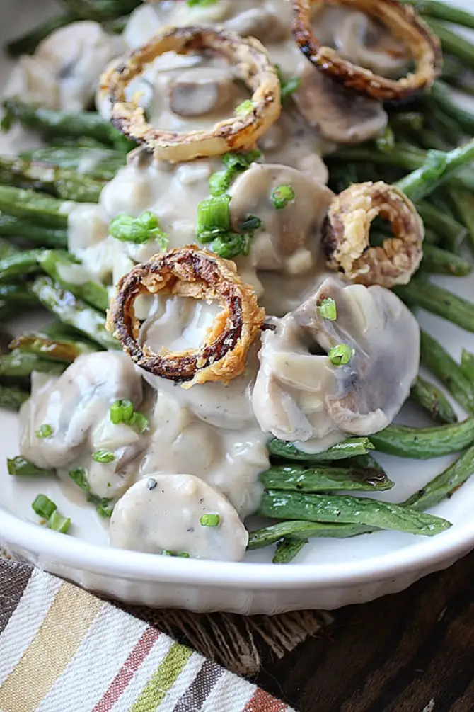 vegan green bean casserole with mushrooms - Vegan Alternatives To Famous Thanksgiving Dishes