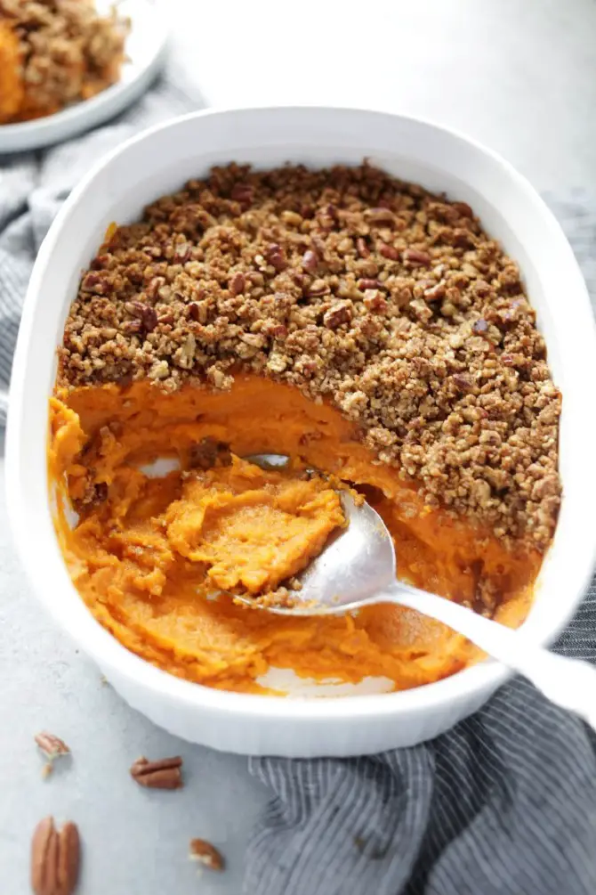 vegan sweet potato casserole with pecan crumble - Vegan Alternatives To Famous Thanksgiving Dishes
