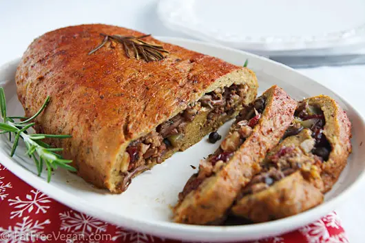 Seitan Stuffed with Walnuts, Dried Cranberries, and Mushrooms - 101 Thanksgiving Recipes With No Meat Or Dairy