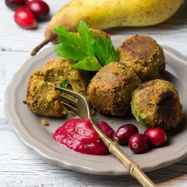 Festive Falafel with Cranberry Pear Dip - 101 Thanksgiving Recipes With No Meat Or Dairy