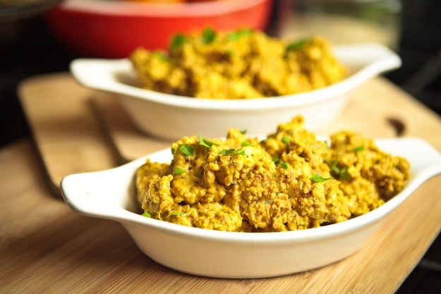 Roasted Cauliflower and Quinoa with Cheesy Pumpkin Tempeh Sauce - 101 Thanksgiving Recipes With No Meat Or Dairy