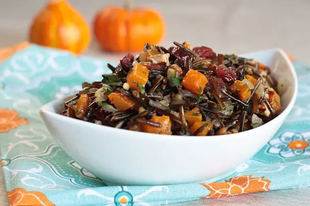 Wild Rice Pilaf with Butternut Squash, Cranberries and Pecans - 101 Thanksgiving Recipes With No Meat Or Dairy