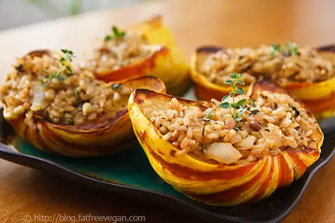 Sweet Dumpling Squash Stuffed with Lemon-Herb Rice - 101 Thanksgiving Recipes With No Meat Or Dairy
