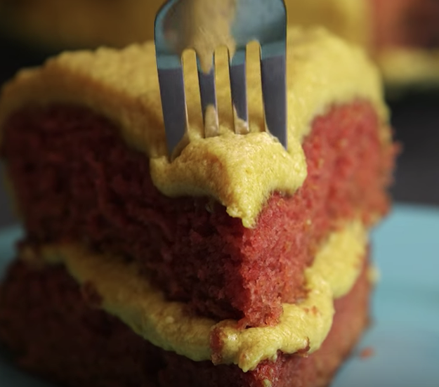 Friends, neighbors, countrymen, gather round, for it has come to our attention that some horrible baby genius has created something called a Ketchup and Mustard Cake and we NEED TO TALK ABOUT IT. - Ketchup And Mustard Cake Exists And We Need To Talk About It