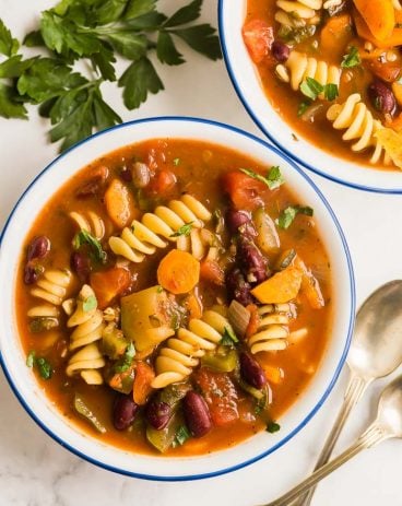 minestrone soup bowls overhead - Easy Homemade Ramen