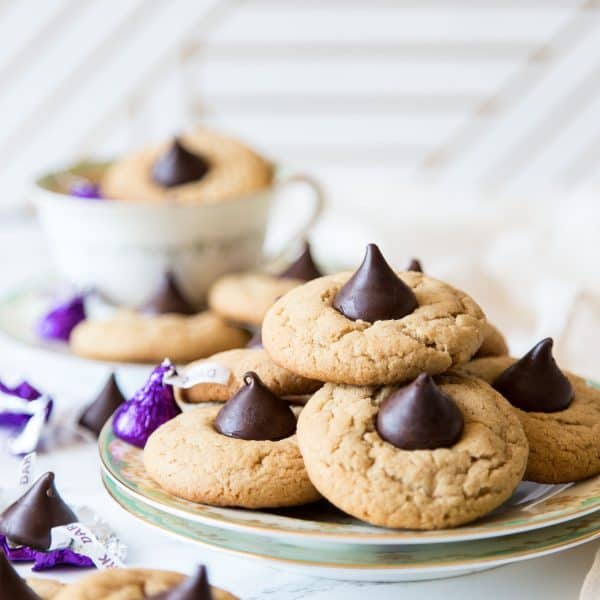 Peanut Butter Blossom Cookies on a plate - The Best Holiday Cookies Roundup