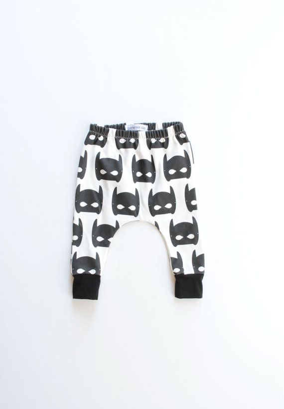 Organic Baby Leggings / Toddler Harems / Hipster Baby Clothes / Cloth Diaper / Black And White Super Hero Mask
