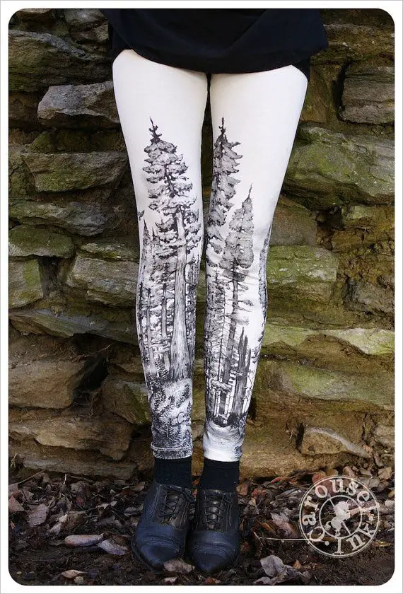 Redwood Forest Leggings - Womens Legging - CREAM - Tights - Tree Tights -  SMALL...