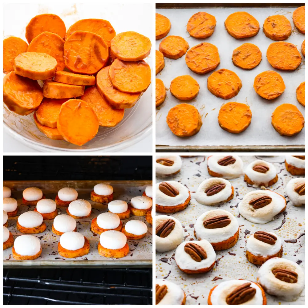 First photo of potato slices in a large bowl tossed with the butter mixture. Second photo of the potato slices on the prepared baking <a href= - Sweet Potato Bites"https://leggingsarepants.org/food/italian-herb-tofu-winter-vegetable-sheet-pan-meal/">sheet pan</a>. Third <a href="https://leggingsarepants.org/food/top-100-food-photos-foodporn/">photo of the marshmallows broiling on top</a> of the potato slices. Fourth photo of finished sweet potato bites on the baking sheet pan.’ class=”wp-image-194740″ title=”Sweet potato bites are a fun twist on the classic sweet potato casserole. The comforting flavors of sweet potatoes, fluffy marshmallows, and pecans transform into a cute and delicious hand-held bite.” srcset=”https://leggingsarepants.org/wp-content/uploads/2022/11/sweet-potato-bites-1000×1000-1.png 1000w, //leggingsarepants.org/wp-content/uploads/2022/11/sweet-potato-bites-250×250.png 250w, //leggingsarepants.org/wp-content/uploads/2022/11/sweet-potato-bites-300×300.png 300w, //leggingsarepants.org/wp-content/uploads/2022/11/sweet-potato-bites-96×96.png 96w, //leggingsarepants.org/wp-content/uploads/2022/11/sweet-potato-bites-150×150.png 150w” sizes=”(max-width: 1000px) 100vw, 1000px”></figure>
<div class="block-quick-tips">
<div class="block-quick-tips__icon"><svg width="50" height="50" aria-hidden="true" role="img" focusable="false"><use xlink:href="#color-bulb-pink"></use></svg></div>
<p><!-- .block-quick-tips__icon --></p>
<div class="block-quick-tips__inner">
<div class="block-quick-tips__content">
<h3>Variations</h3>
<p>Feel free to adjust this sweet potato bite recipe to your liking! You can also add additional flavors or switch out the nuts! It would be fun to make them into savory bites as well. Here are a few <a href="https://leggingsarepants.org/food/recipes/organic-food-recipes/trader-joes-haul-recipe-ideas-tips-tricks-healthy-organic-non-gmo/">tips and tricks</a> to make these bites just the way you want them! They really are the best!</p>
<ul>
<li><strong>Add Different Nuts</strong>: If you’re not a fan of pecans, swap them out for other nuts.  You can also omit them entirely. Walnuts or <a href="https://leggingsarepants.org/food/recipes/organic-food-recipes/easy-milk-almond-coconut-organic-kulfi-recipe-%e0%a4%a6%e0%a5%81%e0%a4%a7%e0%a4%ac%e0%a4%be%e0%a4%9f-%e0%a4%95%e0%a5%81%e0%a4%b2%e0%a5%8d%e0%a4%ab%e0%a5%80-%e0%a4%95%e0%a4%b8%e0%a4%b0%e0%a4%bf/">almonds are always a great choice</a>! I also love making this recipe with <a href="https://therecipecritic.com/roasted-cinnamon-sugar-candied-nuts/" data-wpel-link="internal" target="_self" rel="noopener nofollow">cinnamon sugar candied almonds</a>.</li>
<li><strong>Adding Brown Sugar:</strong> If you don’t love marshmallows, use brown sugar instead. It <a href="https://leggingsarepants.org/food/fleur-de-sel-caramel-recipe-the-perfect-diy-foodie-gift/">caramelizes perfectly,</a> leaving the potato glazed and golden. The sweetness of these bites reminds me of a sweet potato pie!</li>
<li><strong>Change Up the Spices:</strong> Add a pinch of <a href="https://therecipecritic.com/homemade-pumpkin-pie-spice/" data-wpel-link="internal" target="_self" rel="noopener nofollow">pumpkin pie spice</a> to the butter mixture. It gives it a flavor <a title="" class="aalmanual" href="//leggingsarepants.org/fitness/">fit</a> for fall.</li>
<li><strong>Add Some</strong> <strong>Bacon:</strong> Bacon is the best addition to an appetizer! Salty <a href="https://leggingsarepants.org/food/sweet-and-savory-bacon-wrapped-shrimp/">bacon pieces would be delicious on the sweet</a> bites.  Place a <a href="https://leggingsarepants.org/food/small-spaces-big-furniture-hacks-the-best-ikea-pieces-to-give-your-living-room-the-storage-it-needs/">small piece</a> of cooked bacon under the marshmallow before broiling. Or sprinkle cooked bacon pieces on top of the melted marshmallows.</li>
</ul>
</div>
</div>
<p><!-- .block-quick-tips__inner --></div>
<p> <!-- .block-quick-tips --></p>
<figure class="wp-block-image size-large"><img loading="lazy" decoding="async" width="750" height="1000" src="https://leggingsarepants.org/wp-content/uploads/2022/11/sweet-potato-bites-2-2-750x1000-1.jpg"  class="wp-image-194819" title="Sweet potato bites are a fun twist on the classic sweet potato casserole. The comforting flavors of sweet potatoes, fluffy marshmallows, and pecans transform into a cute and delicious hand-held bite." srcset="https://leggingsarepants.org/wp-content/uploads/2022/11/sweet-potato-bites-2-2-750x1000-1.jpg 750w, //leggingsarepants.org/wp-content/uploads/2022/11/sweet-potato-bites-2-2-375x500.jpg 375w, //leggingsarepants.org/wp-content/uploads/2022/11/sweet-potato-bites-2-2-150x200.jpg 150w" sizes="(max-width: 750px) 100vw, 750px"></figure>
<div class="block-quick-tips">
<div class="block-quick-tips__icon"><svg width="50" height="50" aria-hidden="true" role="img" focusable="false"><use xlink:href="#color-bulb-pink"></use></svg></div>
<p><!-- .block-quick-tips__icon --></p>
<div class="block-quick-tips__inner">
<div class="block-quick-tips__content">
<h3>How to Pick Sweet Potatoes</h3>
<p>For this <a href="https://leggingsarepants.org/food/recipes/organic-food-recipes/healthy-food-recipes-superfood-diet-success-strategies-healthy-food-recipes/">recipe to be a success</a>, you need to know how to start with the best ingredients! The perfect sweet potatoes will help make this sweet potato bites recipe the best! In case you haven’t picked out <a href="https://leggingsarepants.org/food/recipes/organic-food-recipes/southwest-sweet-potato-hash-special-diet-recipes-whole-foods-market/">sweet potatoes</a> before, here are some helpful hints! Sweet potatoes are so versatile. So, once you know how to pick them, you can use them for many recipes. Here are my easy tips!</p>
<ul>
<li><strong>Texture:</strong> Look for a sweet potato that is smooth and firm. You don’t want it to have any cuts or cracks in it! </li>
<li><strong>Color:</strong> A sweet potato with classic delicious taste is going to be red or orange in color.</li>
<li><strong>Size</strong>: For this recipe, choose medium-sized potatoes. They can’t be too large because they are meant to be bite-sized. Also, pick <a href="https://leggingsarepants.org/food/recipes/organic-food-recipes/southwest-sweet-potato-hash-special-diet-recipes-whole-foods-market/">sweet potatoes</a> that are uniform in size.  This helps the bites be the same size.</li>
</ul>
</div>
</div>
<p><!-- .block-quick-tips__inner --></div>
<p> <!-- .block-quick-tips --></p>
<div class="block-leftovers-callout">
<div class="block-leftovers-callout__icon"><svg width="50" height="50" aria-hidden="true" role="img" focusable="false"><use xlink:href="#color-leftovers-gray"></use></svg></div>
<p><!-- .block-leftovers-callout__icon --></p>
<div class="block-leftovers-callout__inner">
<div class="block-leftovers-callout__content">
<h3>Storing Leftovers</h3>
<p>I can promise, there will not be many left overs for you to <a href="https://leggingsarepants.org/food/recipes/organic-food-recipes/what-i-eat-in-a-day-8-quick-healthy-meals-snacks-healthy-grocery-girl/">snack on the following day</a>! They are the first appetizer to go and are best right out of the oven. But if there are leftovers, just store them for later. Here are my easy tips!</p>
<ul>
<li><strong>In the Refrigerator: </strong>Once cooled, place leftover sweet potato bites in an airtight container.  Store in the refrigerator for up to 5 days.</li>
<li><strong>To Reheat: </strong>Reheat leftovers in the microwave for about 30 seconds and enjoy! You can also reheat them in the oven. Preheat your oven to 350 degrees. Simply place them on a cookie sheet. Bake until warmed through for about 5 minutes and enjoy!</li>
</ul>
</div>
</div>
<p><!-- .block-leftovers-callout__inner --></div>
<p> <!-- .block-leftovers-callout --></p>
<figure class="wp-block-image size-large"><img loading="lazy" decoding="async" width="750" height="1000" src="https://leggingsarepants.org/wp-content/uploads/2022/11/sweet-potato-bites-5-750x1000-1.jpg" alt=