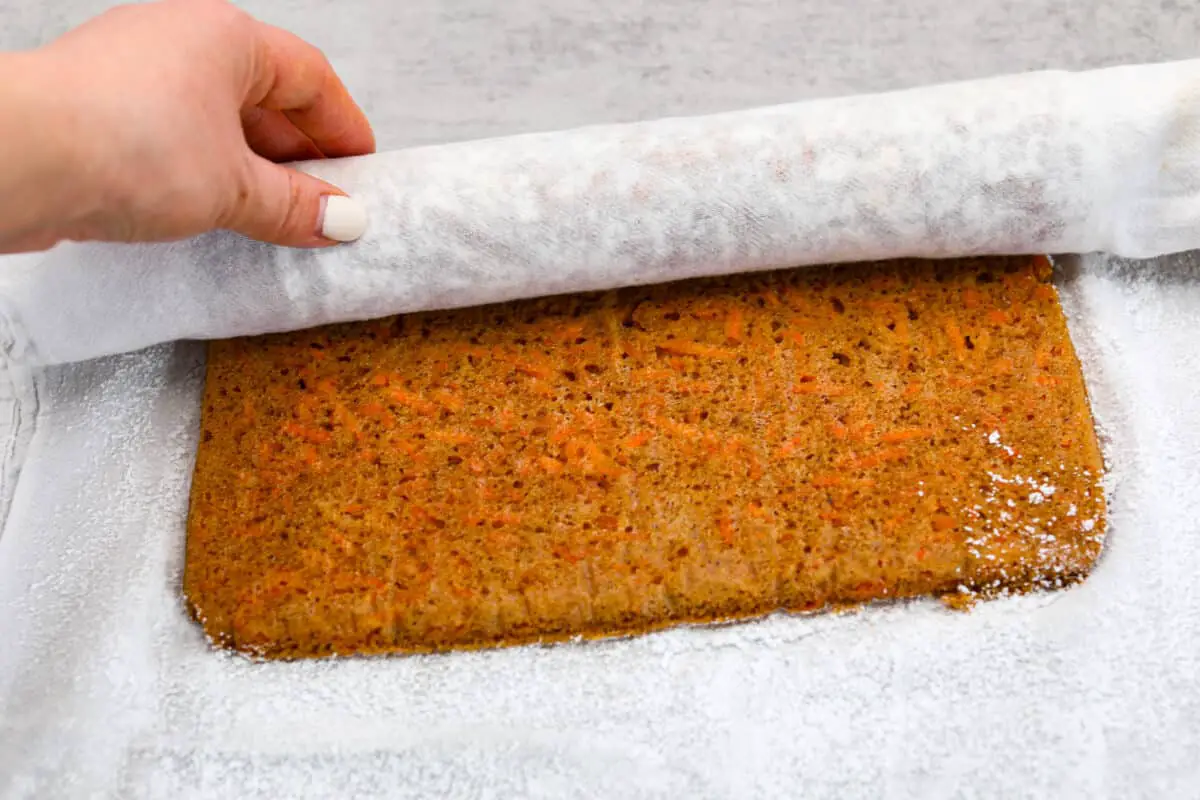 Rolling up the carrot cake - Carrot Cake Roll