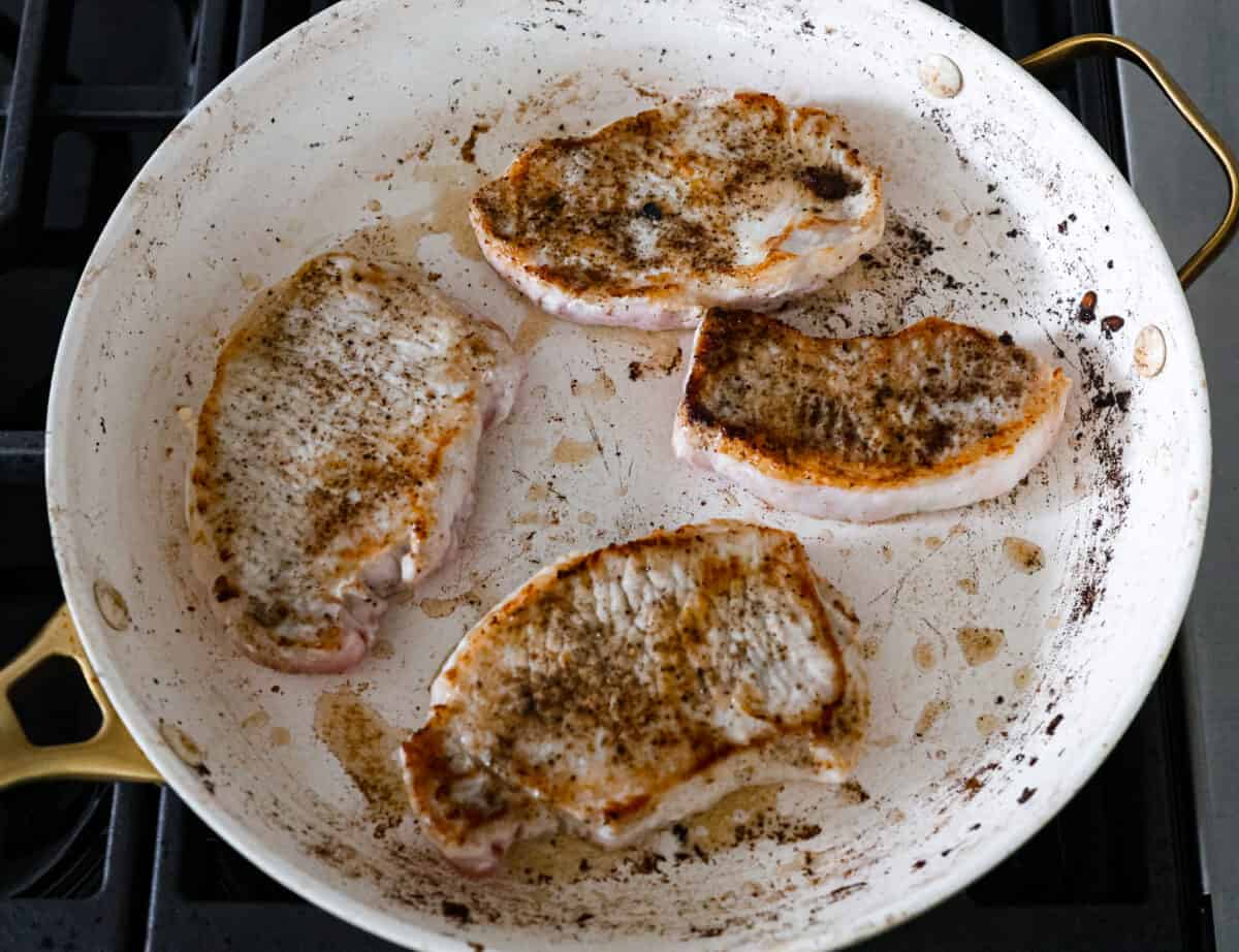Searing the pork chops - French Onion Pork Chops